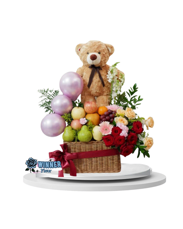 Gift Basket Buah + Boneka + Bunga
