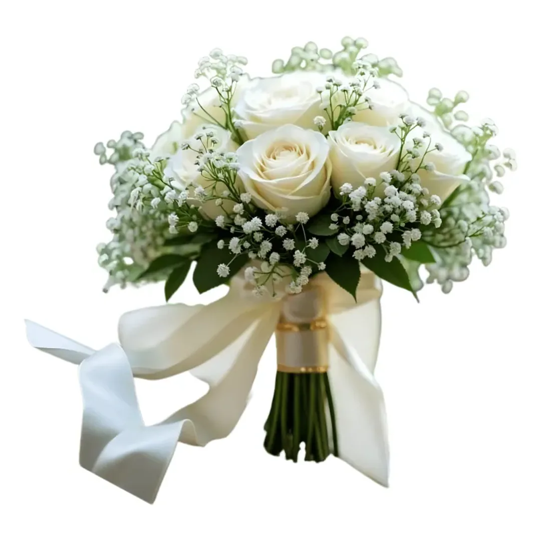 Buket Wedding Mawar Putih Baby's Breath