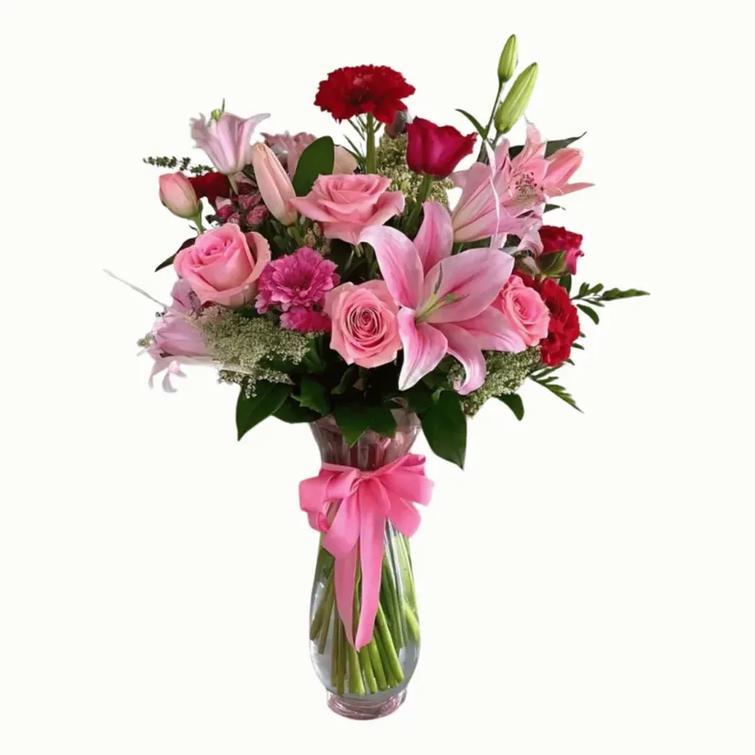 Vas Lily Pink dan Mawar