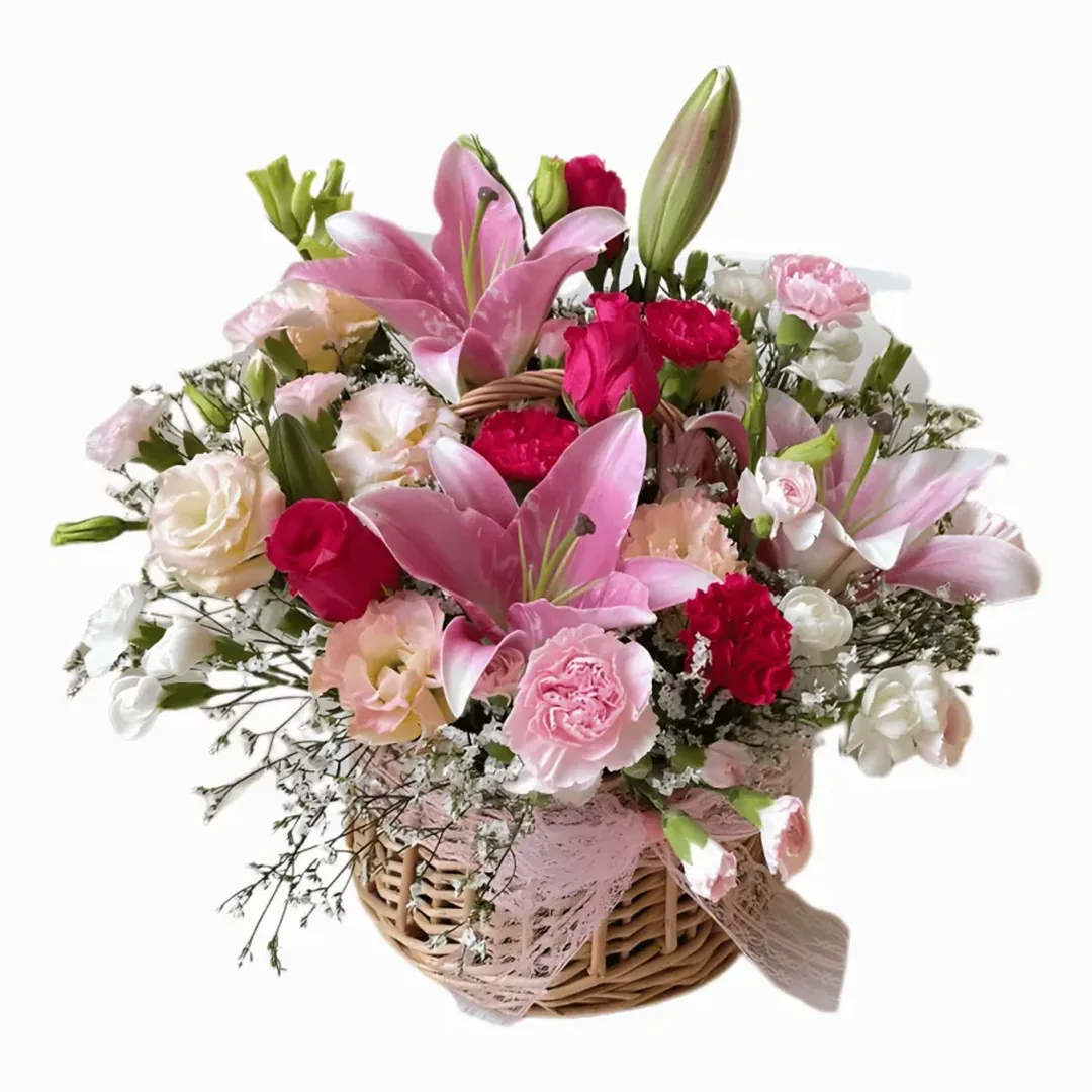 Keranjang Rotan Lily Pink