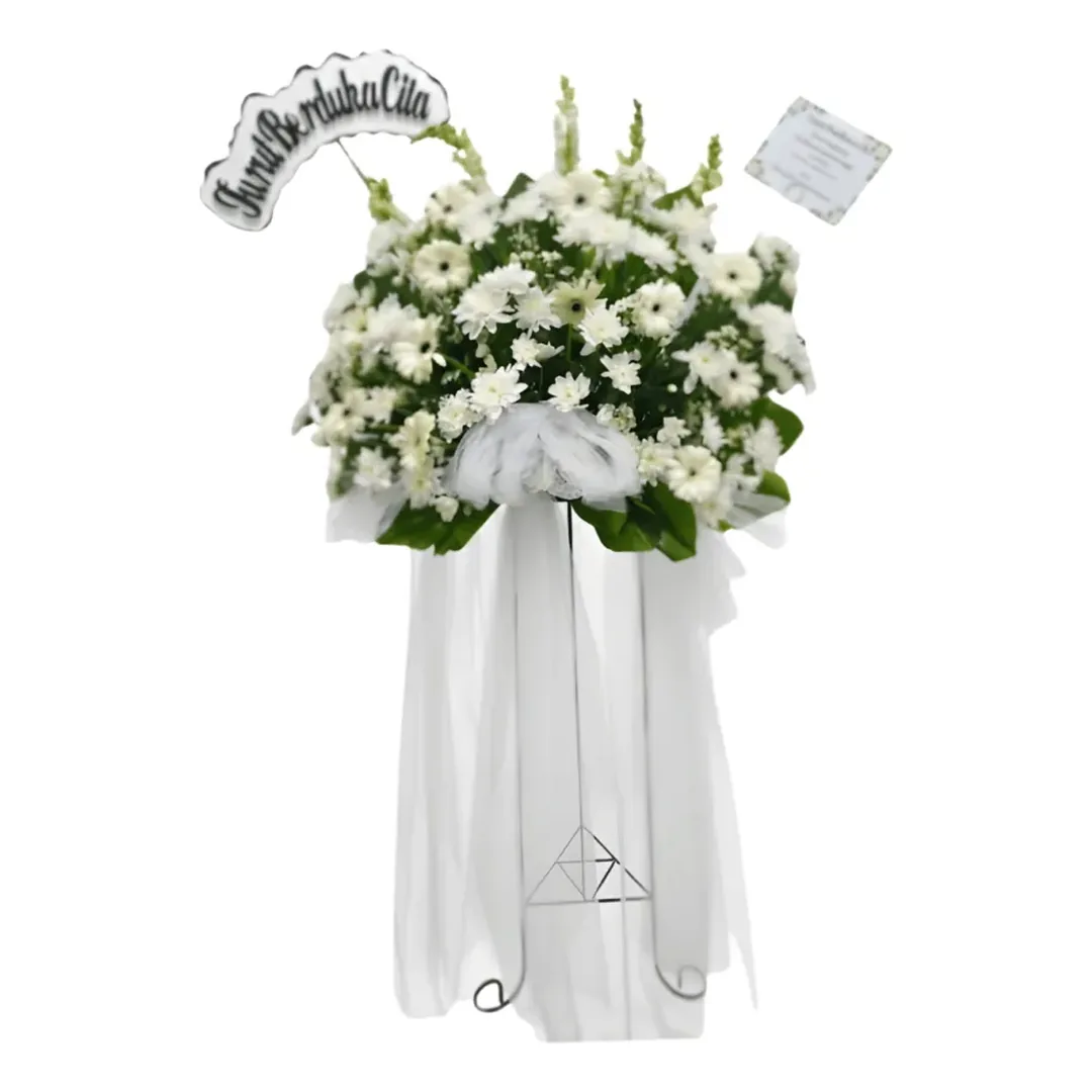 Standing Flower Duka Cita Putih - Papan Bunga Duka Cita Belasungkawa WinnerFleur Jakarta Selatan