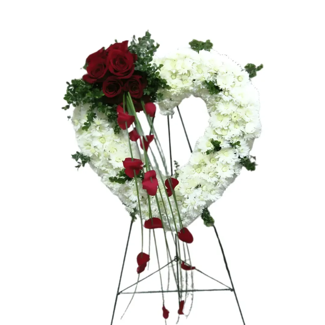 Standing Flower Hati Putih Mawar Merah